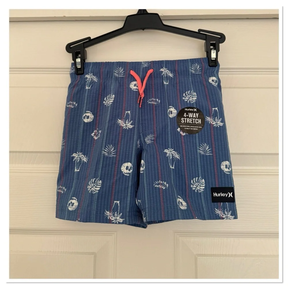 Hurley Kids Paradise Stripe Pull On Blue Tropical Print Swim Shorts